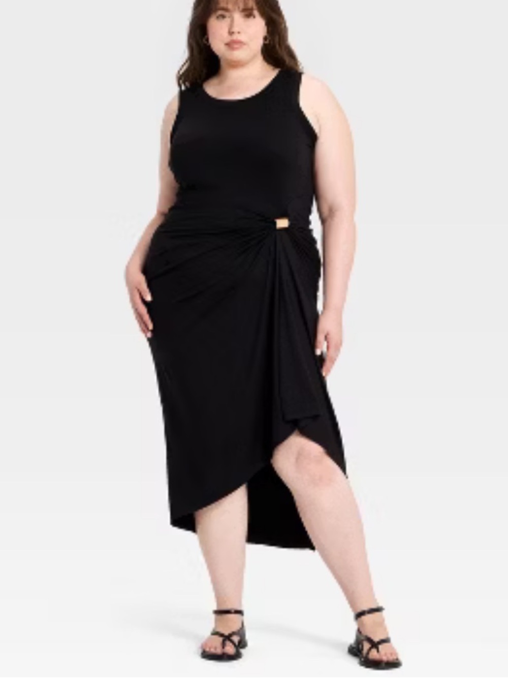 a new day Black Sleeveless High-Low Knot-Detail Faux Wrap Dress NWT